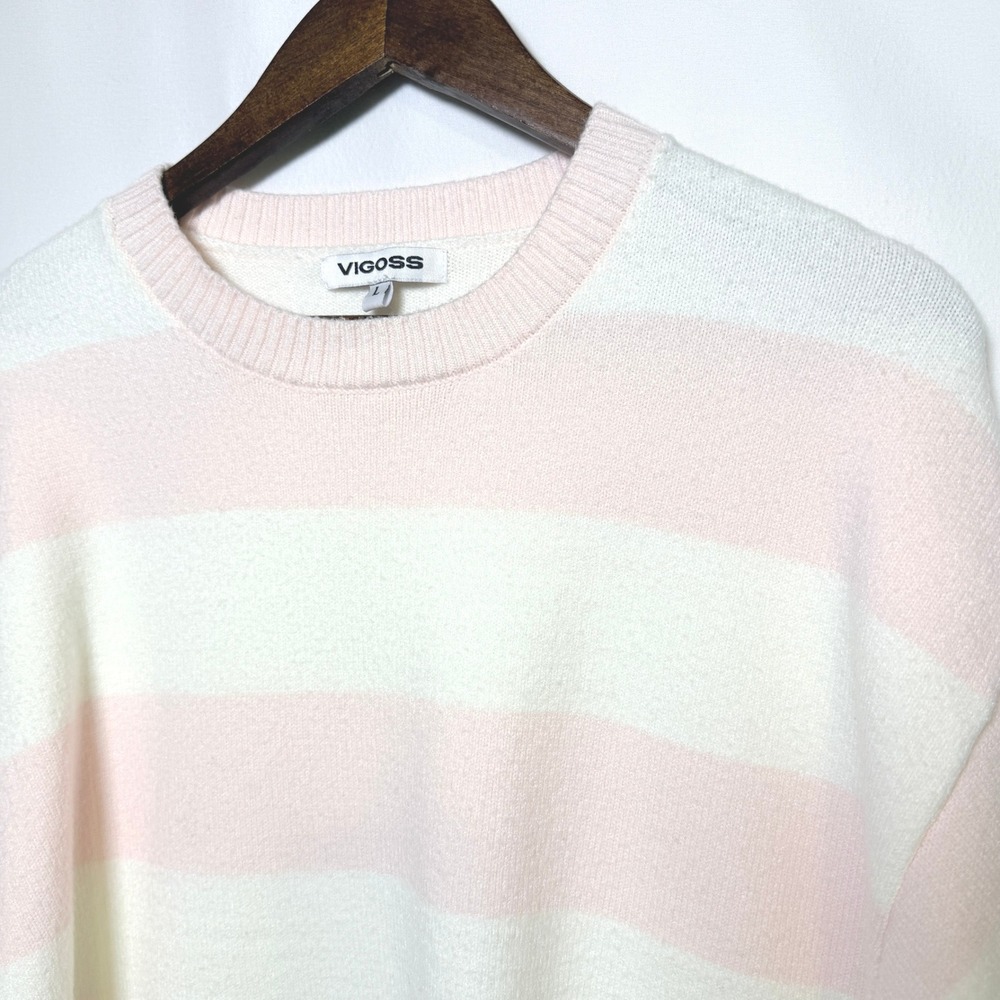 Vigoss Women Pink White Striped Crewneck Sweater VC-W03400A Size L